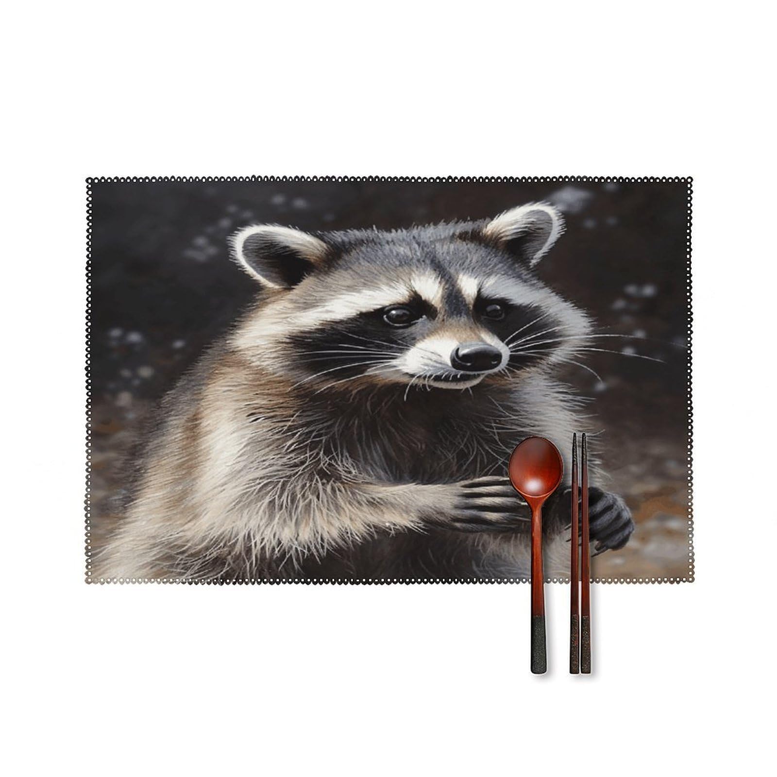 Raccoon Placemats Set of 6 Non-Slip Heat Resistant Table Mats Canvas Washable Cloth Place Mats Easy to Clean Premium Placemat for Kitchen Dining Table Decoration