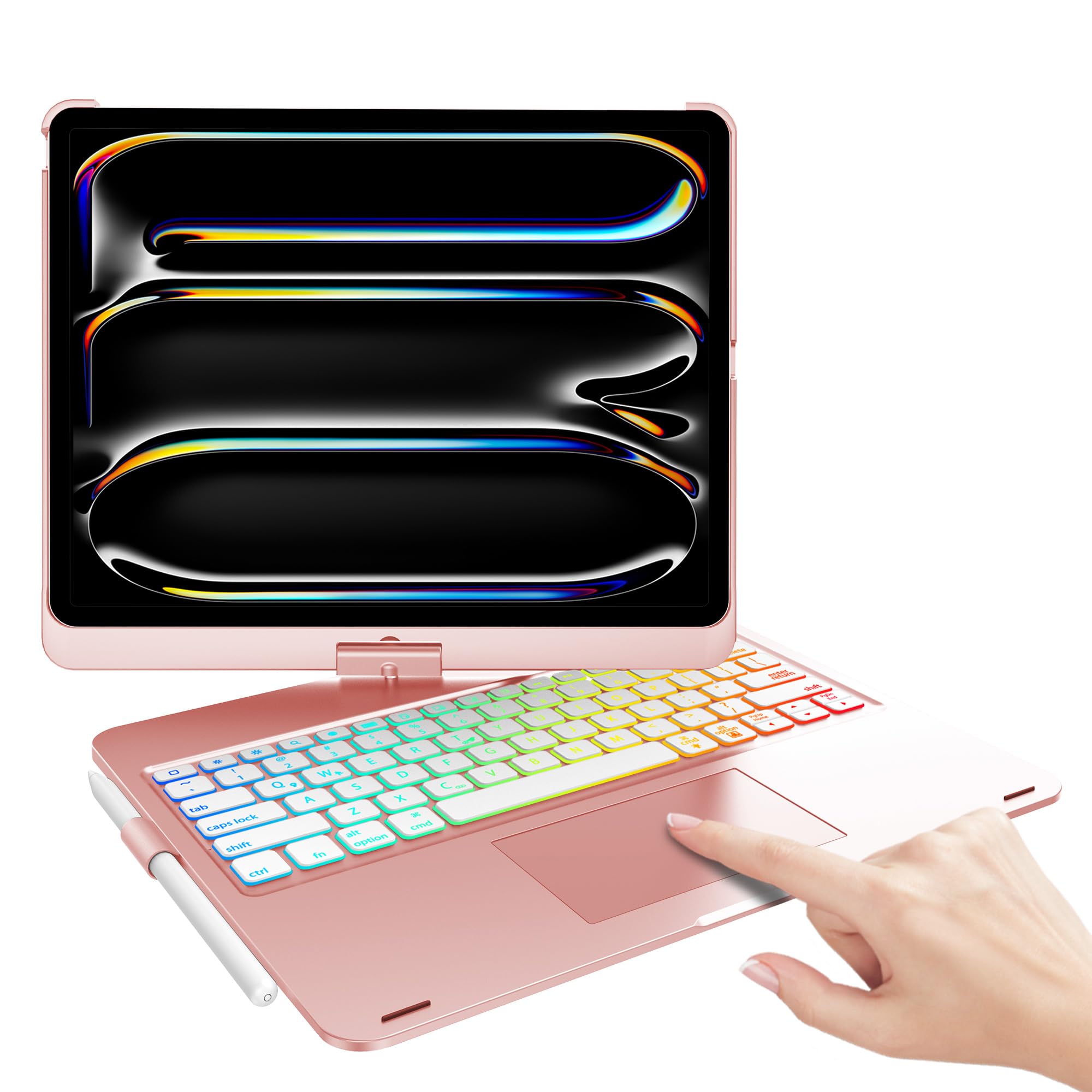 FARYODI Keyboard Case for iPad Pro 13 Inch (M4, 2024), 360° Rotatable Slim Cover, Bluetooth Keyboard with Multi-Touch Trackpad, Pencil Holder, 7-Colors Backlit for iPad Pro 13 Inch, Rose Gold