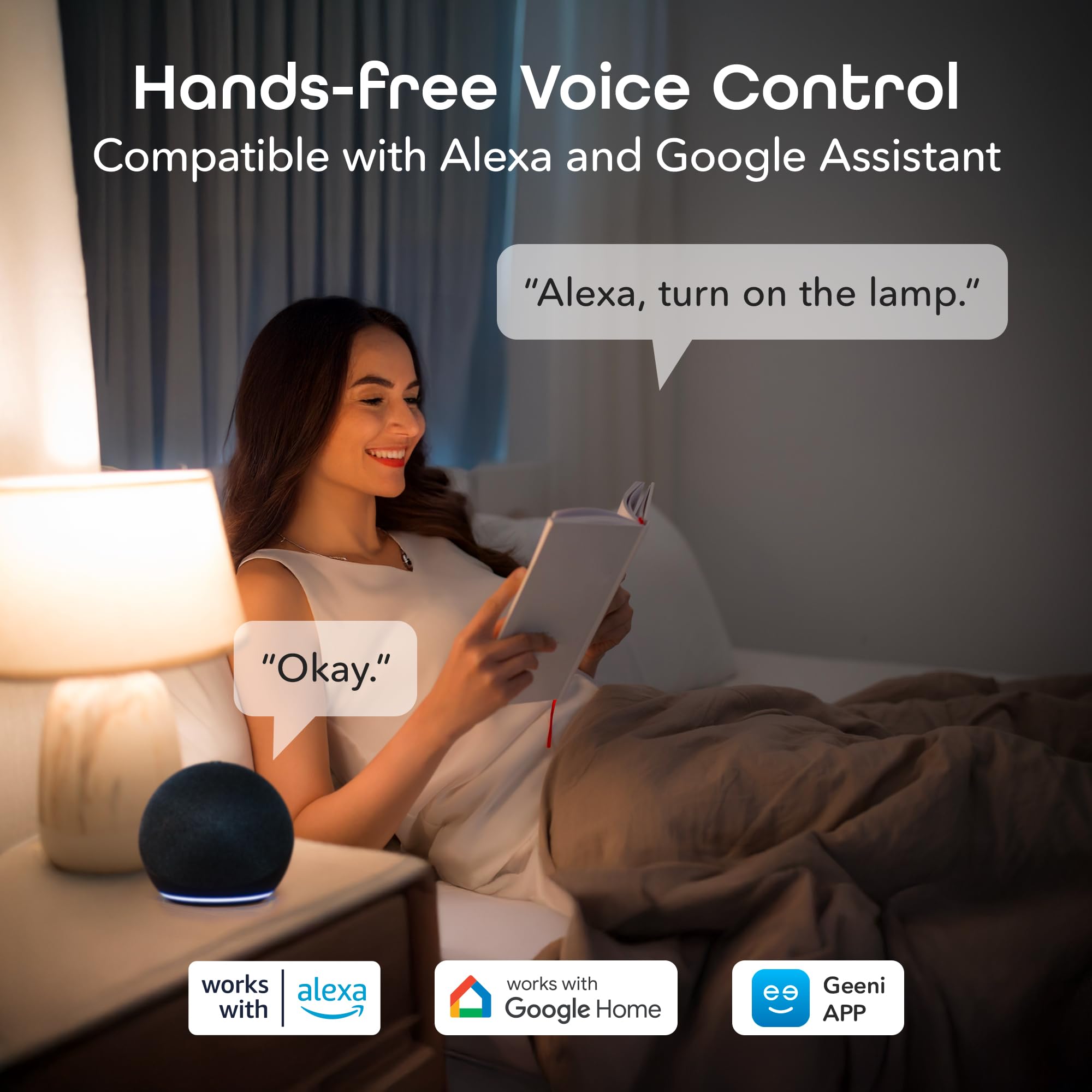 Geeni Smart LED Light Bulb 3 Pack A19 WiFi Dimmable Soft White 800 Lumens, Works with Alexa & Google Assistant, Voice Control, Energy Efficient Smart Bulbs