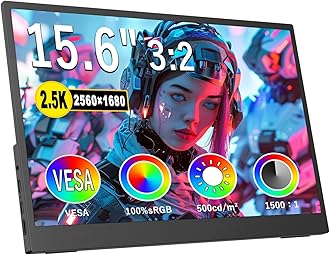 Topmonitor 2.5K Portable Monitor 15.6inch UHD 2560 * 1680 for Laptop, 100% sRGB 500nits HDR IPS External Display w/Smart Cover & VESA Mount, USB-C HDMI Travel Second Screen for PC Mac Phone Xbox PS5