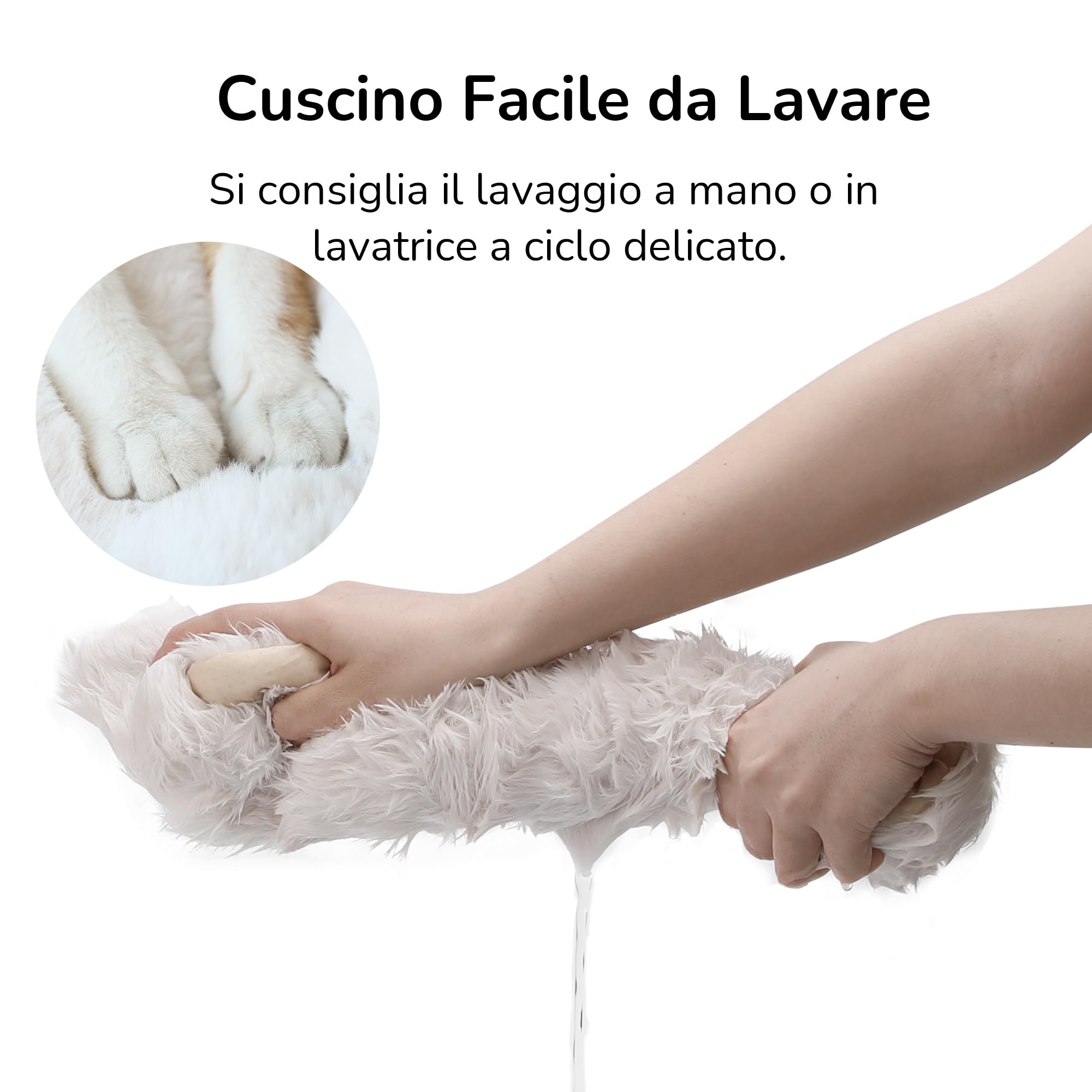 FUKUMARU Cuccia per Gatti Interno- Letto Extra Large 60 cm con Cuscino in Peluche Finto Coniglio, Divano/Casa Ovale in Feltro per Gatti Domestici. Sabbia