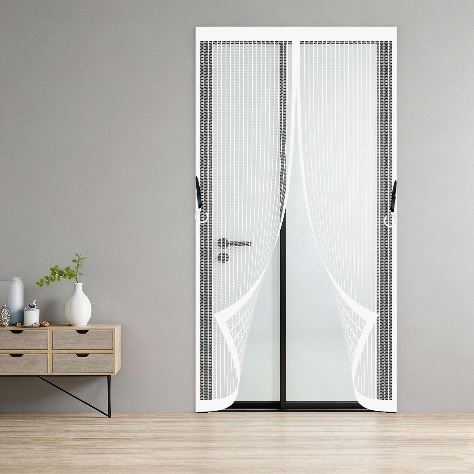 Magnetic Fly Screen Door 106 x 130 cm Frame Hook & Loop Keep Bugs Out Lets Fresh Air in No Gap Magnetic Door Screen for Patio Doors Balcony Sliding, White