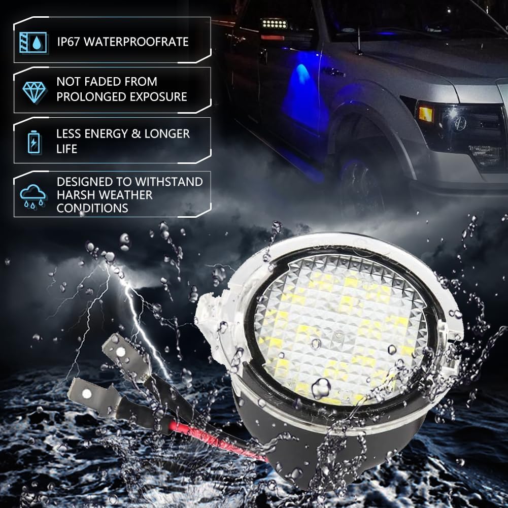 LED Side Mirror Puddle Lights for Fo-rd F150 Explorer Edge Expedition Flex Fusion Taurus X, 6000K Mirror LED Lamps F150 Accessories, 2 PCS (Blue)