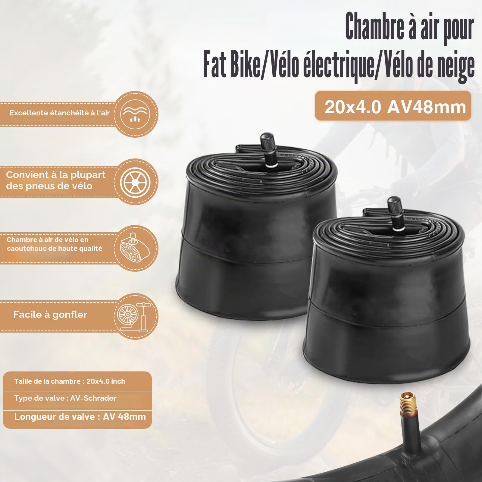 Pneu de Vélo 20x4.0 (98-406) - Pneu Large pour VTC, Vélo Électrique, Fat Bike - Pression 20 PSI - Anticrevaison