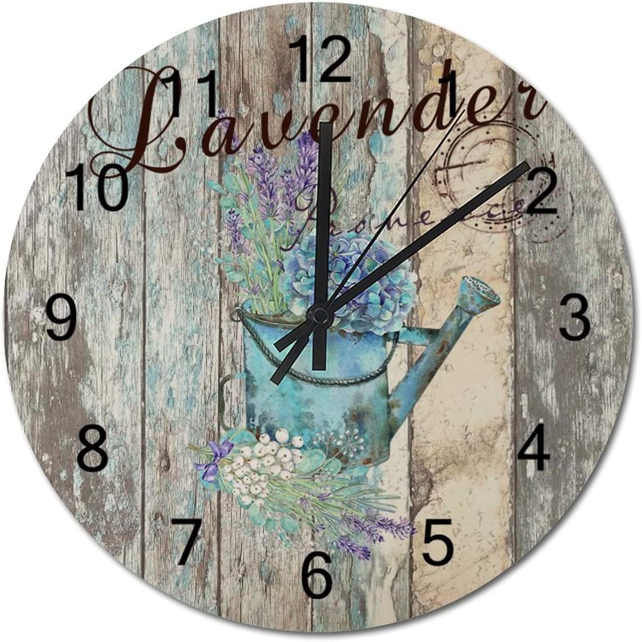 Lavender Wall Clocks 15 Inch Lavender Garden Outdoor Patio Decorative Clock Battery-Powered with Quartz Movement Round Clock for Bedroom Living Room Home Decor