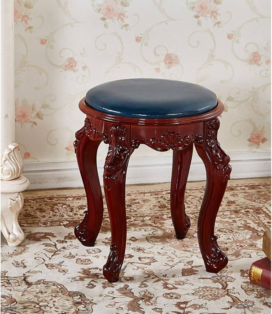 マホガニーアンティーク調 クラシックスタイル 赤ベルベット スツール 腰掛け椅子 マホガニーアンティーク調 クラシックスタイル 赤ベルベット スツール