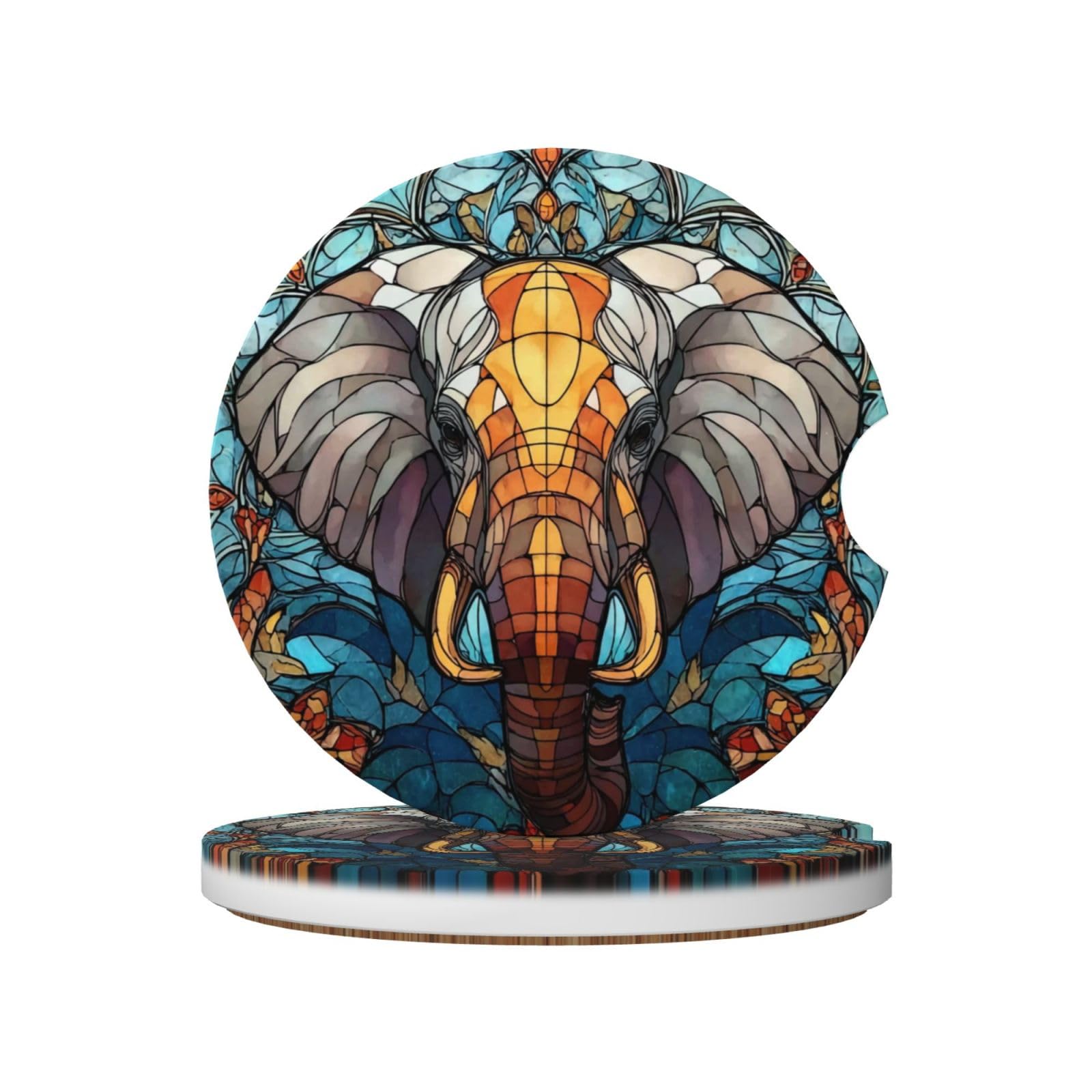 Stained Glass Style Elephant Ceramic Coasters,2pcs