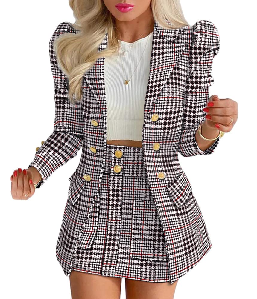 shownicer Tailleur Femme 2 Pièces Costume Ensemble Jupe Veste Blazer à Manches Longues Col V + Jupe Crayon Costume OL Bureau Chic Elégant Slim Fit pour Travail