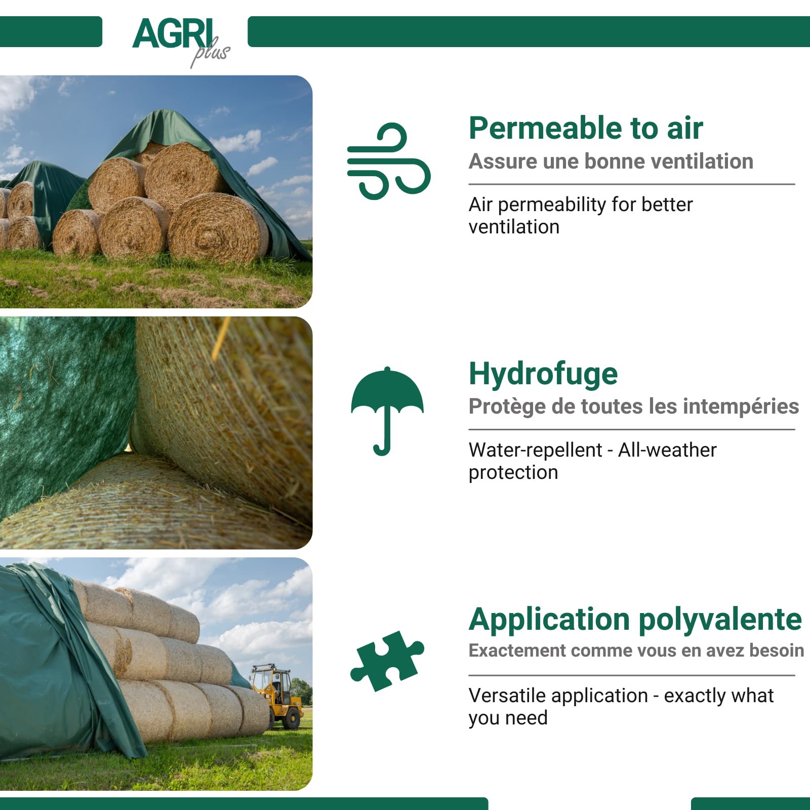AGRI Plus Bache Foin 9,8 x 6 m - sans Clous I Protection Foin Stable en polypropylène de 140 g/m² I Bache pour Foin extrêmement résistant pour Une Protection à Long Terme