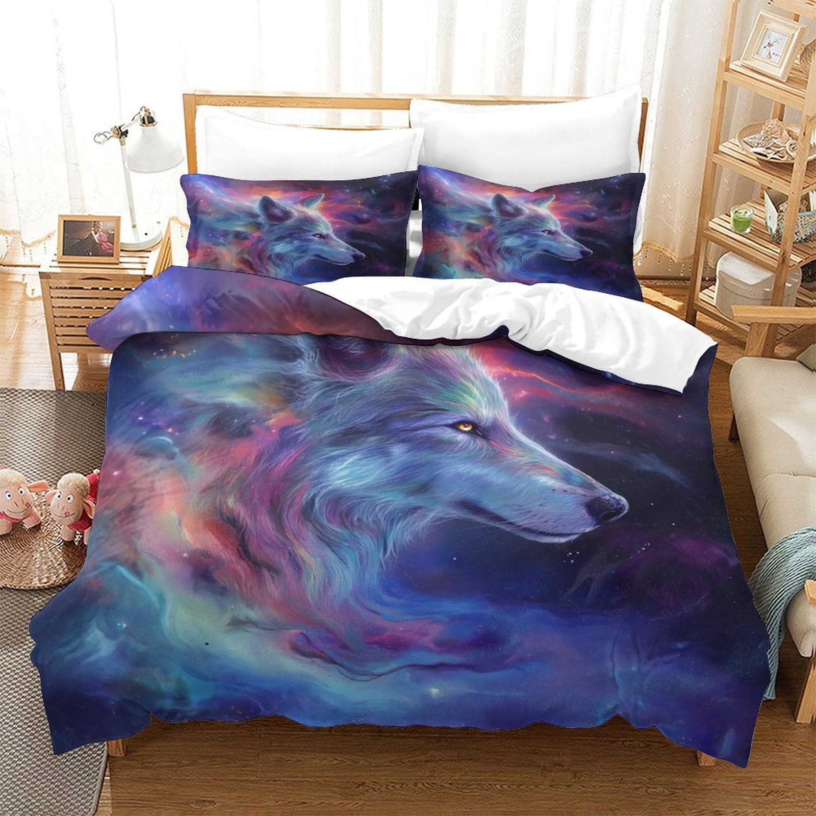 BARDYS Wolf Quilt Cover 3D Print Wild Animals Comforter Covers Duvet Cover for Teens And Adults Soft Microfiber Bedding Set with Pillow Cases with Zipper Closure 3 Pieces Super King(260x220cm) — image 1