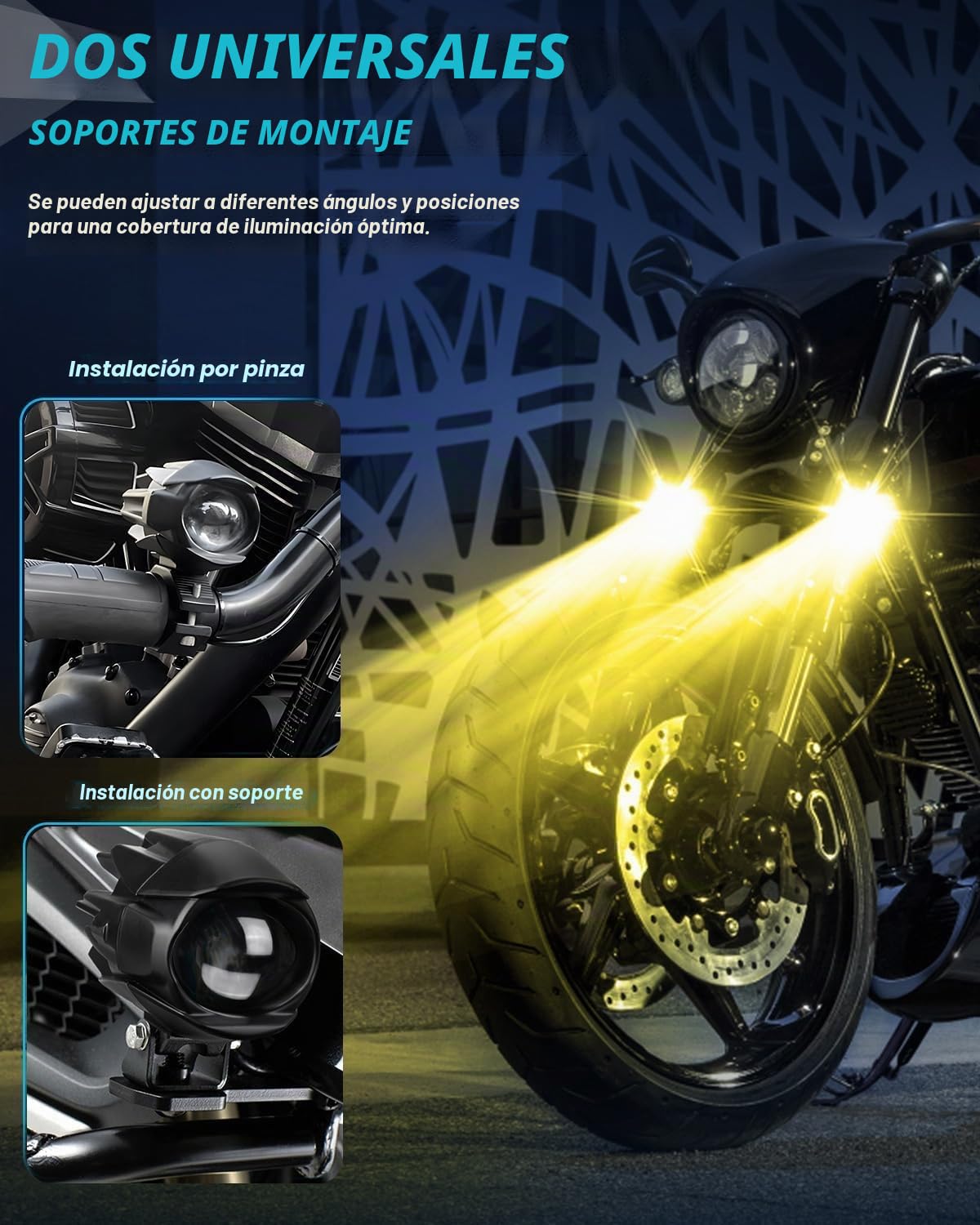 CO LIGHT Paquete de 2 faros antiniebla LED para motocicleta, 60 W, ámbar/amarillo, blanco, dos tonos, luces auxiliares de trabajo todoterreno con arnés de cableado, compatible con motocicleta, coche