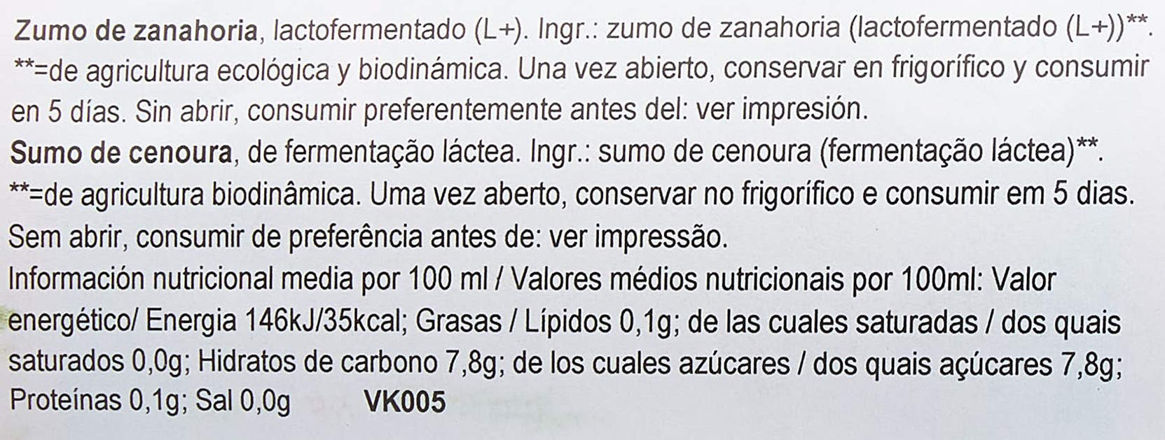 Zumo de Zanahoria Lactofermentado BIO - Voelkel - caja de 6 uds de 700 ml. (Total 4200 ml.)