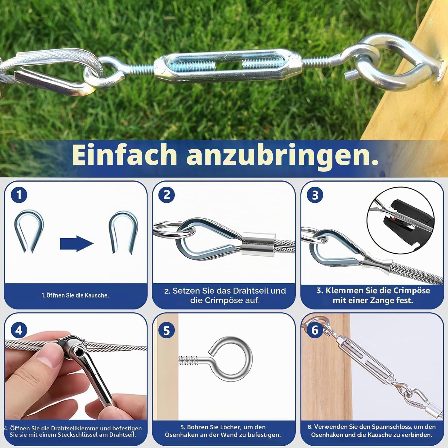 74pcs Drahtseil Edelstahl Kit, 35M/3mm Edelstahlseil Stahlseil mit Ösen, M4 Seilspanner Spannschloss, Seilspanngarnitur, Stahlseil Ummantelt Rankhilfen für Kletterpflanzen Außen Gardinenseil