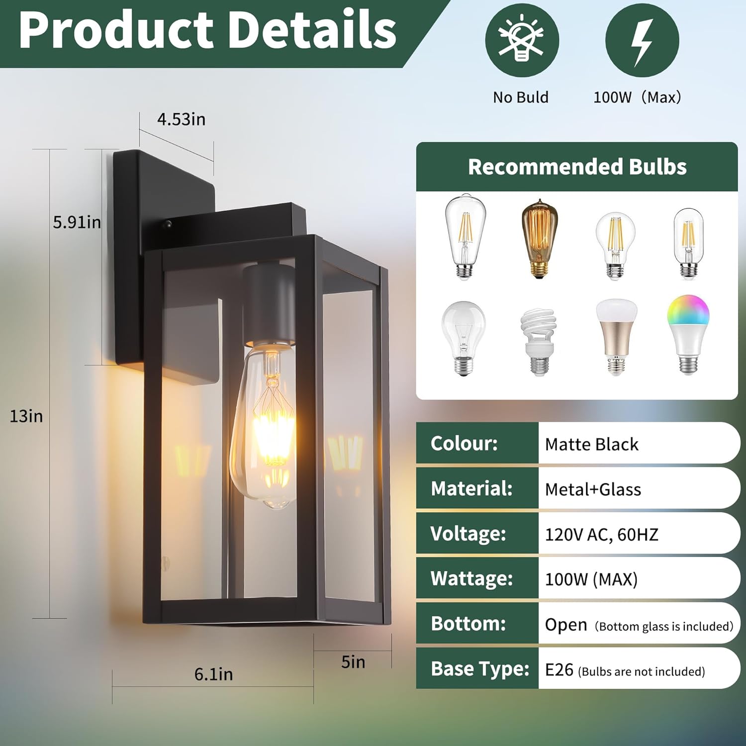 Outdoor Wall Light Fixtures Exterior Waterproof Porch Lights Outdoor Anti-Rust Wall Lantern with Clear Glass Patio Sconce Light