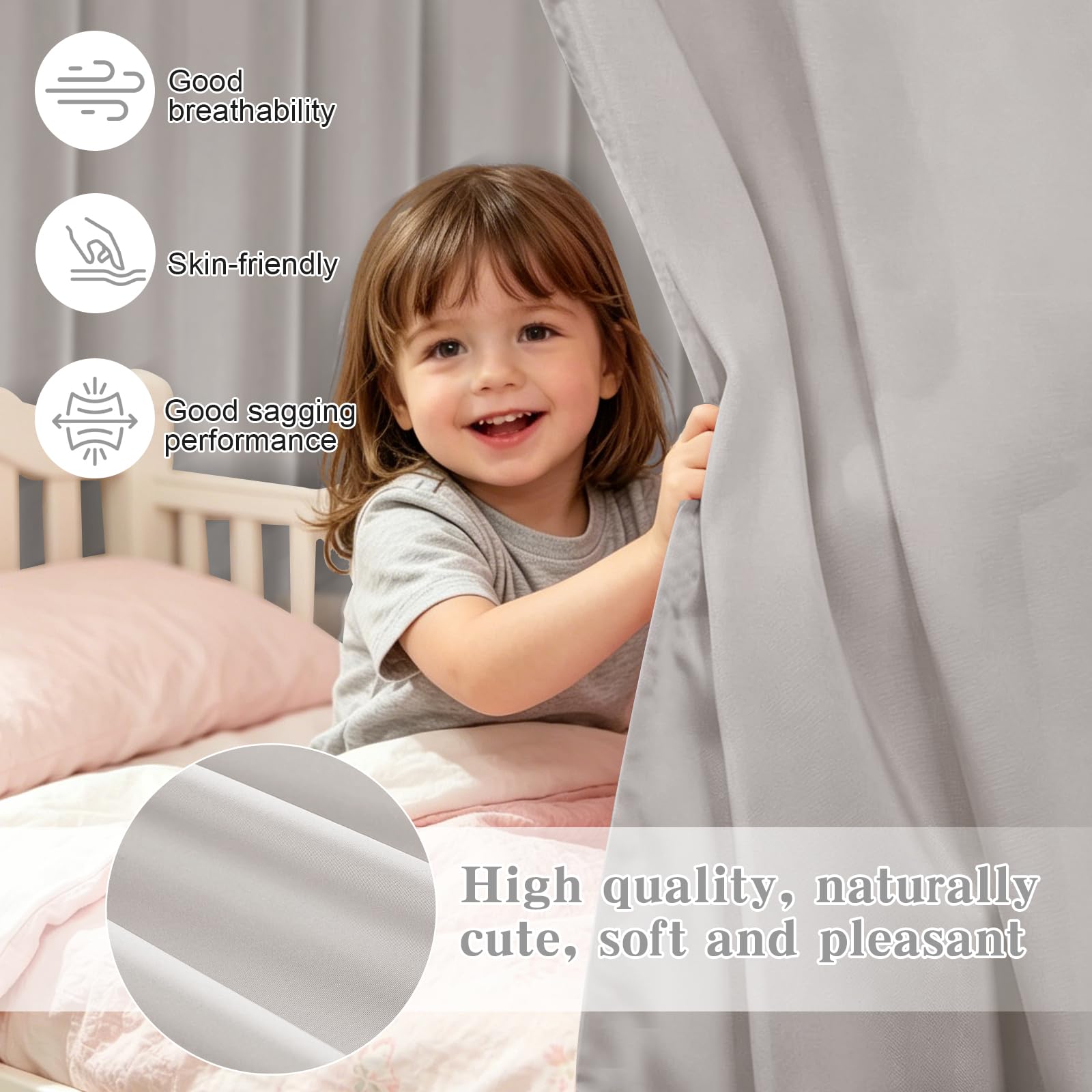 Bocguy Juego de 2 Dosel para Cama de Muselina, para niñas, niños, Dosel, Cama Infantil, decoración de habitación infantil-270X67CM