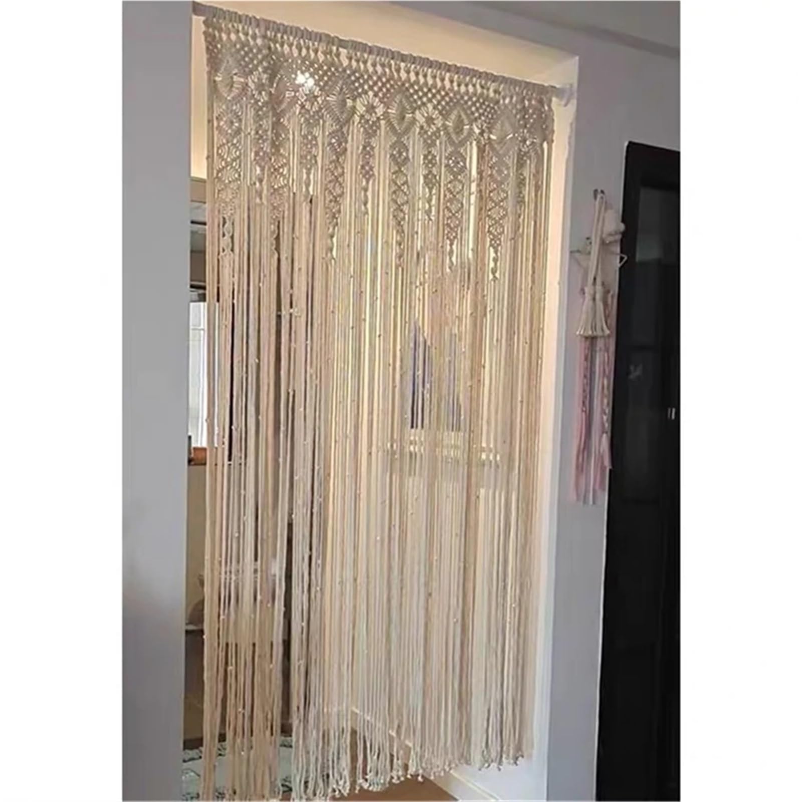 Rideau en Macramé Grand Rideau de Porte en Coton macramé tissé à la Main avec Pompons, Tapisserie Murale, décoration Artistique, Toile de Fond de Mariage pour La Chambre à Coucher