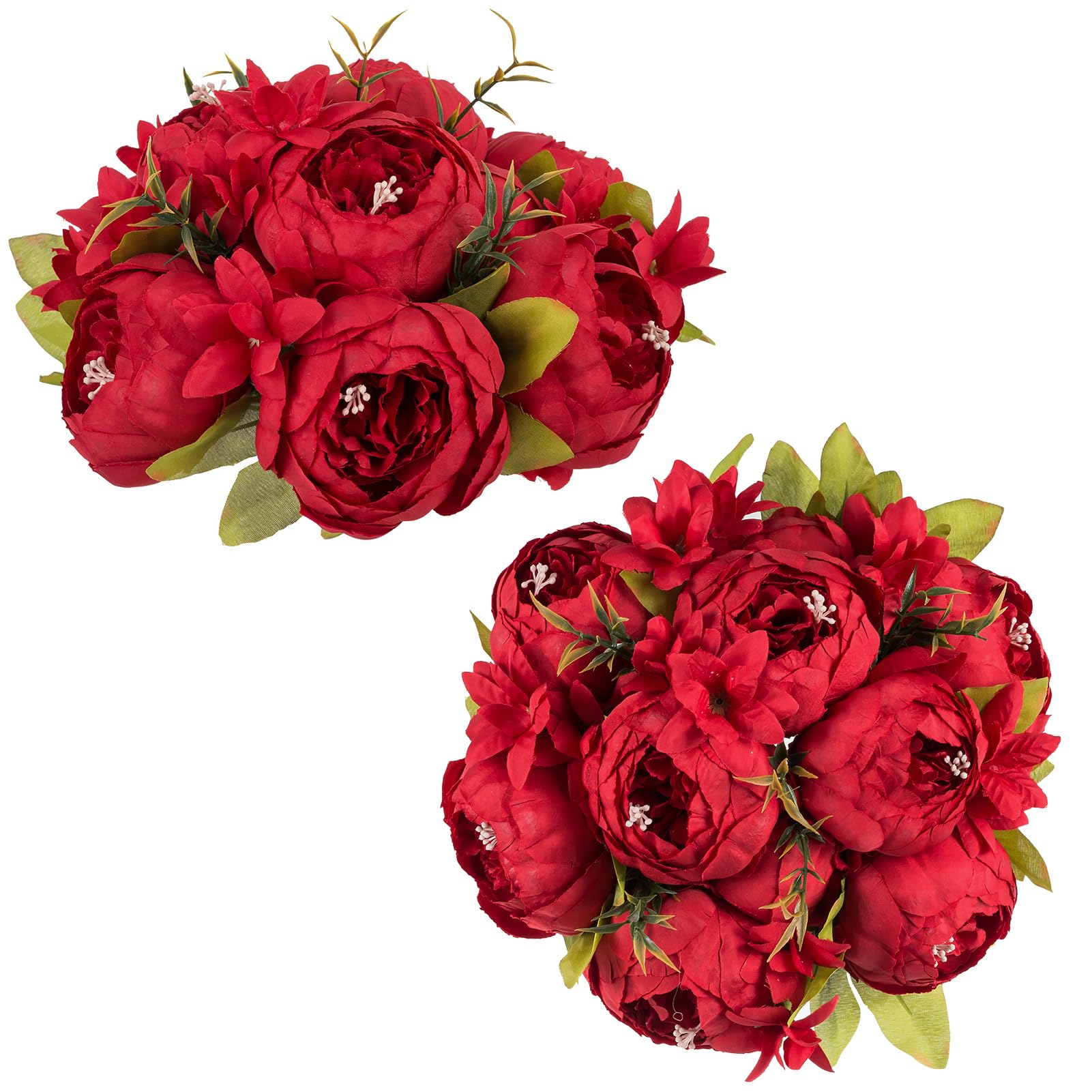 Nuptio Fiore Artificiale Peonia per Centrotavola: 2 Pezzi 24cm di Diametro Rosso Fiori Finti Palla Disposizione Seta Bouquet da Sposa Centrotavola di Nozze per Tavolo Decorazioni Casa