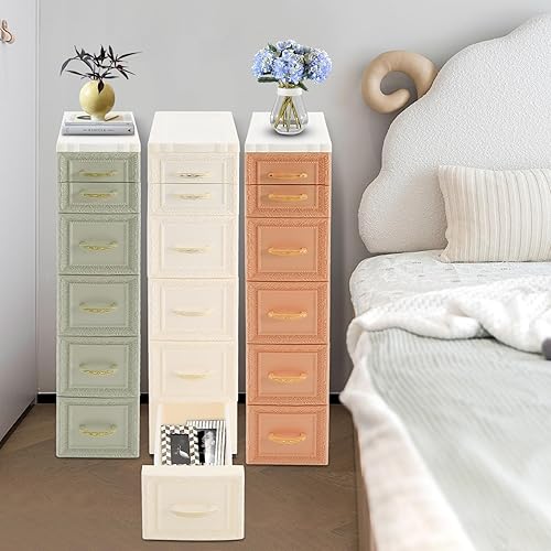Cómoda de almacenamiento de cajones de plástico de 5 niveles, organizador de almacenamiento delgado y estrecho de 33 pulgadas de alto, unidad de