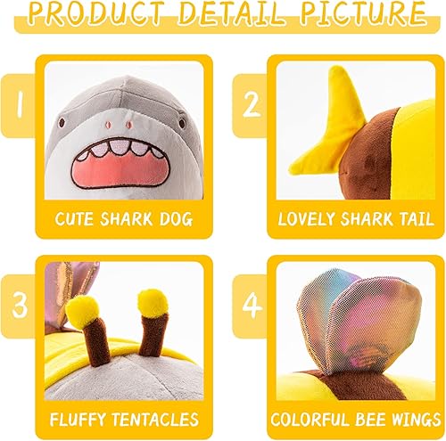 Miniatura 2 de KECIRLE Almohada de peluche de animal de tiburón y abeja, bonito juguete de anime, cojín suave de peluche de animé para mascotas, regalos para San