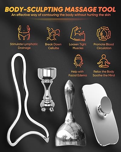 Miniatura 8 de ONUEMP Herramientas de terapia de masaje de acero inoxidable 4 en 1 para esculpir el cuerpo de hielo, kit de maderoterapia colombiana, raspado Gua