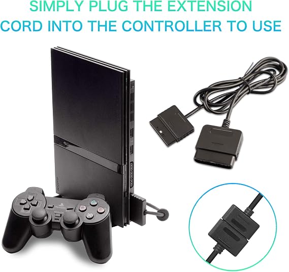 Xahpower 2Pack 6Ft Controller Extension Cable for PS2, 1.8m Controller Extension for Sony PlayStation 2 PS2 Game Console