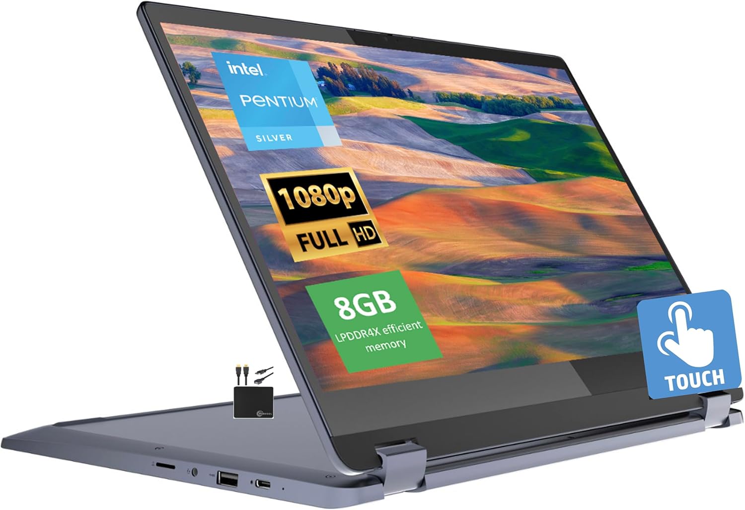Lenovo IdeaPad 2023 Newest Flex 3i Chromebook Spin 2-in-1 Convertible Laptop, Intel Pentium Silver N6000, 15.6'' FHD IPS Touchscreen, 8GB RAM, 64GB eMMC,WiFi 6, Chrome OS+MarxsolCables, Abyss Blue