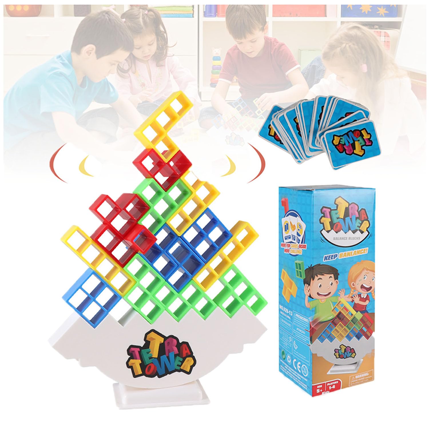 TaboSi Team Tower Game for Kids & Adults, Puzzle Block Stacking Game, Stack Attack Game Adult, Tetra Tower Balance Block Game, Funny Block Stacking Balance Game, Giant Tower Party Game (48Pcs)