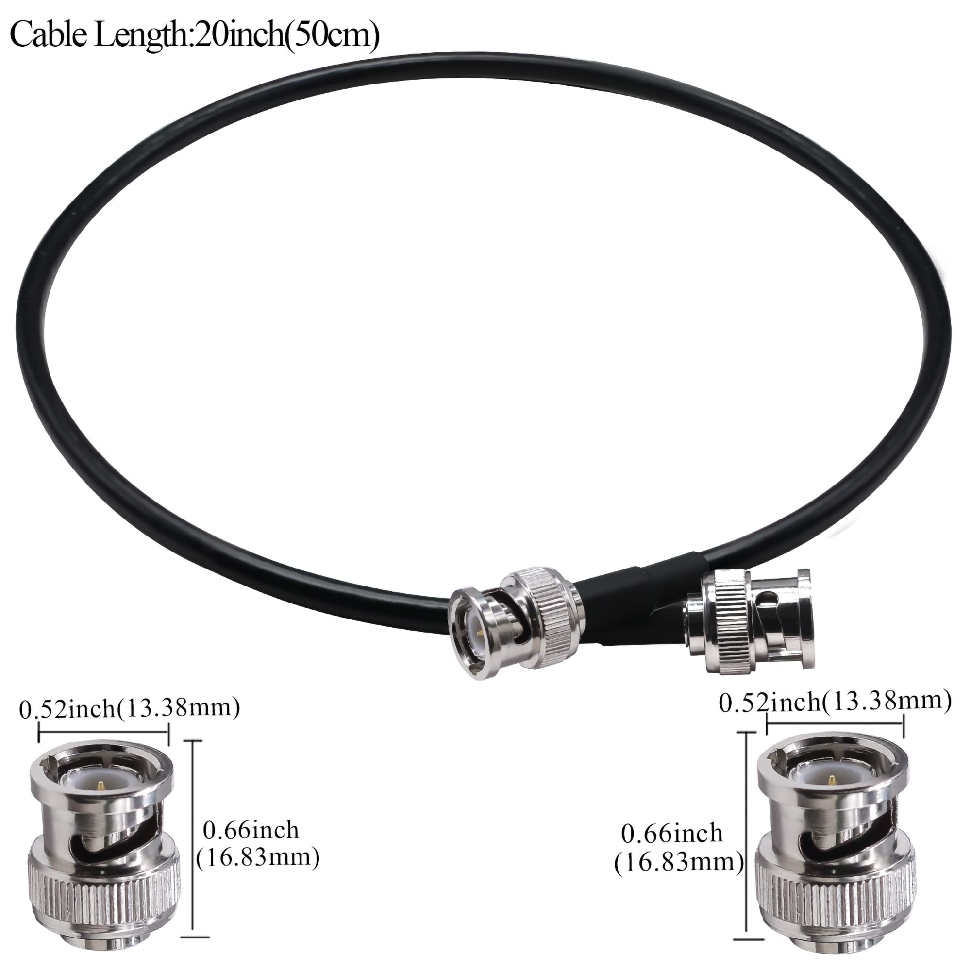 TUOLNK Cavo ponticello da BNC maschio a BNC maschio RG58 Cavo coassiale radio CB a bassa perdita da 20 pollici (50 cm) Cavo di prolunga per antenna WiFi BNC per radio HAM Confezione da 2