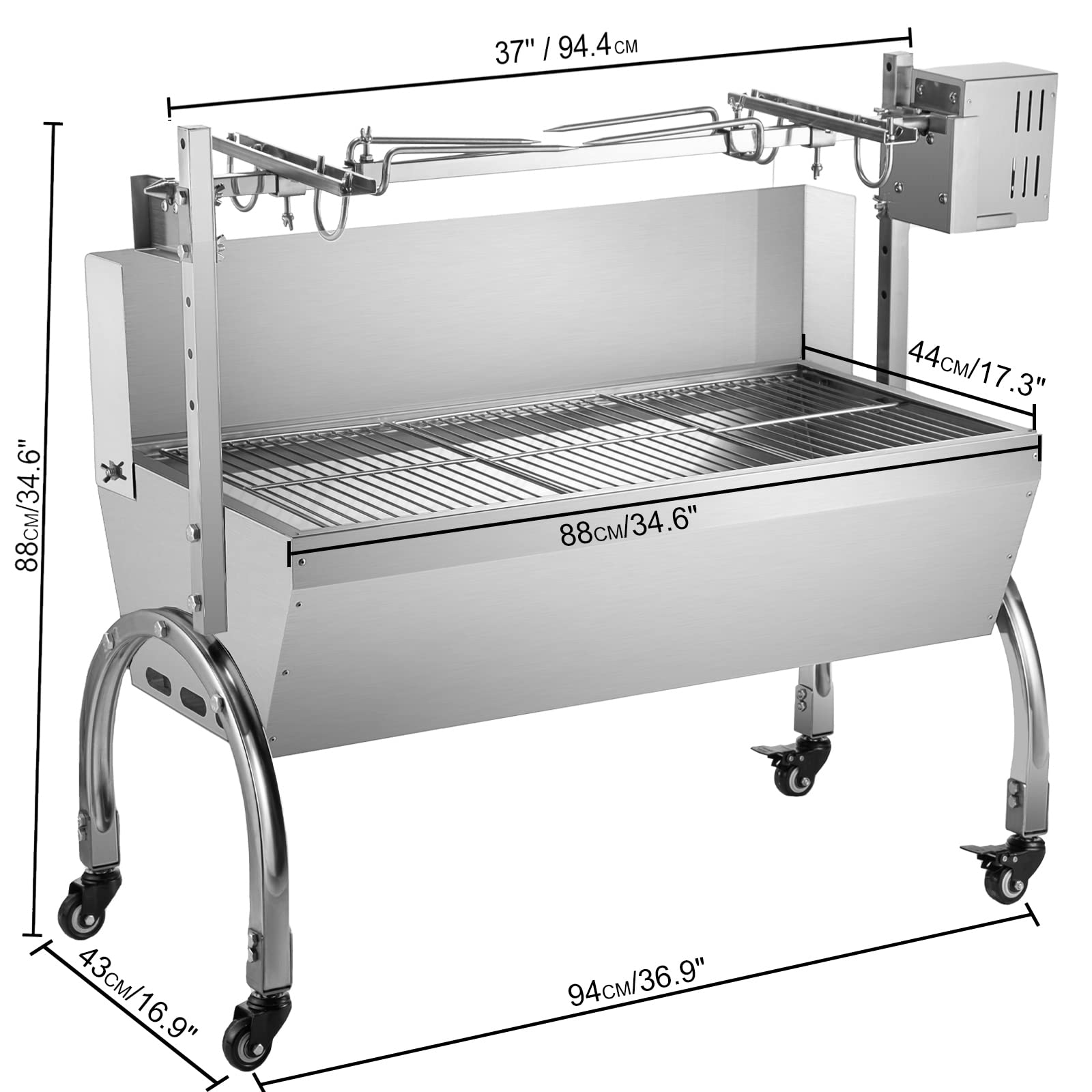 VEVOR 88 LBS Rotisserie Grill Roaster with Wind Deflector, 45W BBQ