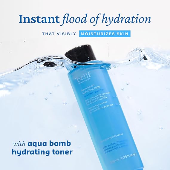 belif Niacinamide Hydrating Toner Aqua Bomb Lightweight Cooling Toner with Hyaluronic Acid, Soothing and Balancing Formula, Skin Barrier Repair and Radiant Skin, Korean Skincare, 5.07 fl oz