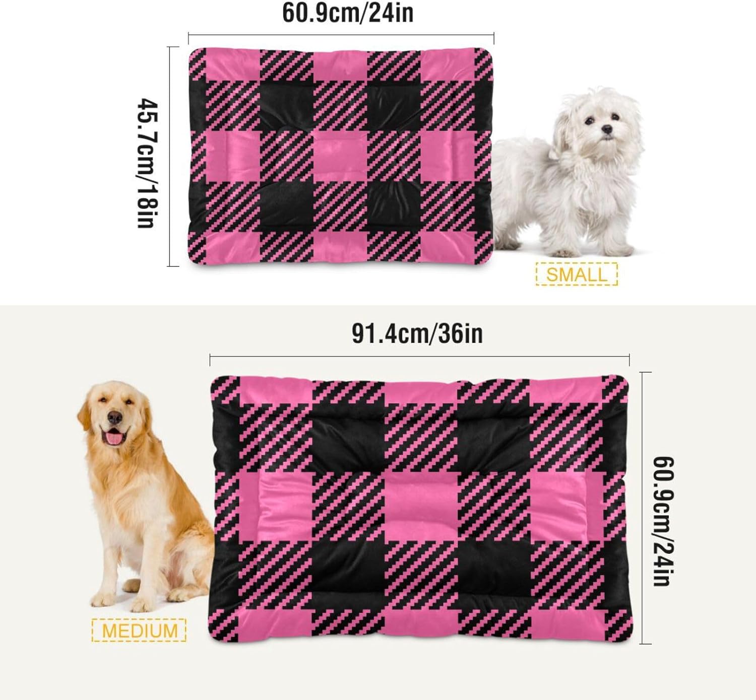 review Buffalo-Plaid-Pattern-Pink-Plaid Warm Dog Bed Mat, Dog Crate Pad for Medium Dogs, Machine Washable Portable and Soft Pet Bed Mat, Anti-Slip 36 x 24 inch