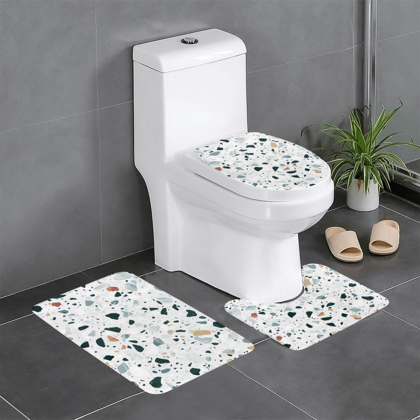 Tapis de salle de bain avec contour WC et couvercle assorti