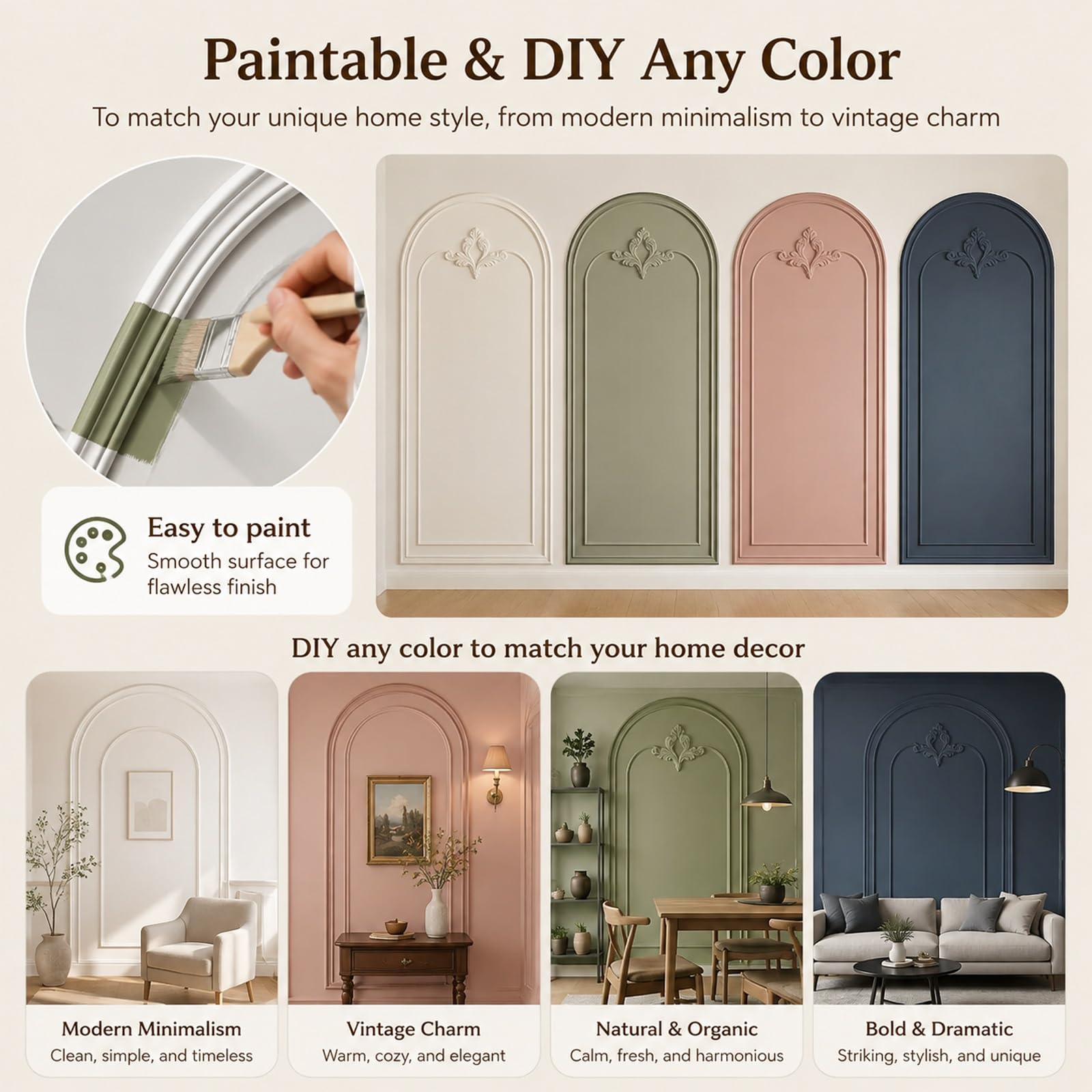 Kit Arco Puerta Molduras Flexibles para De Puertas Arqueadas Y Bordes De Espejos | PVC Resistente Y Flexible (se Puede Retorcer Libremente); Material Resistente Al Agua Y Al Desgarro, Sin Arrugas Y Apto Para