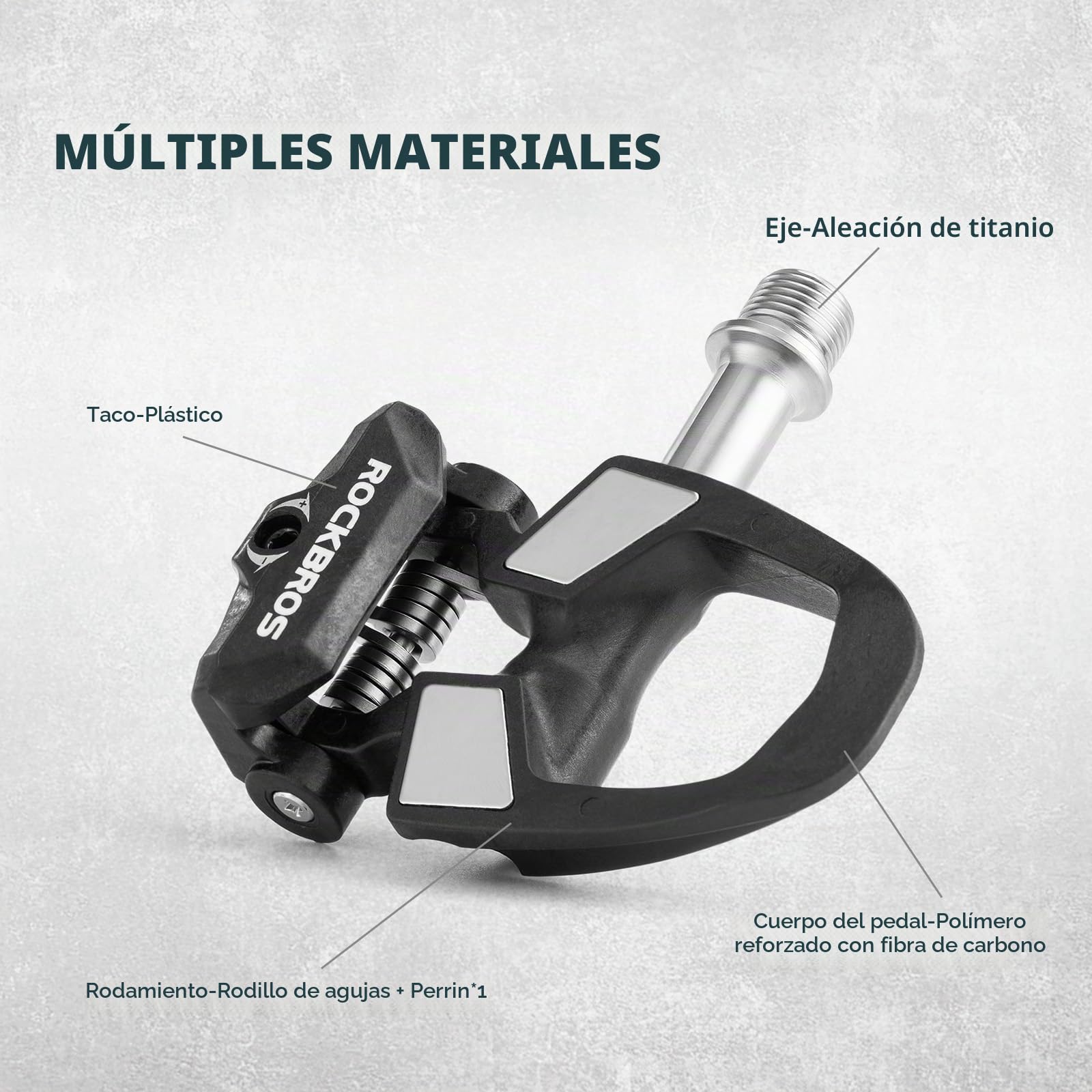ROCKBROS Pedales Automáticos SPD para Bicicleta de Carretera, Pedales de Click Ultraligeros de Carbono con Tensión Ajustable, Rodamientos de Aguja y Bolas, Calas Incluidas, Negro