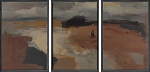 Miniatura 12 de SIGNLEADER Lienzo enmarcado para pared, juego de arte de collage de polígonos retro marrón tostado, ilustraciones con formas abstractas, arte