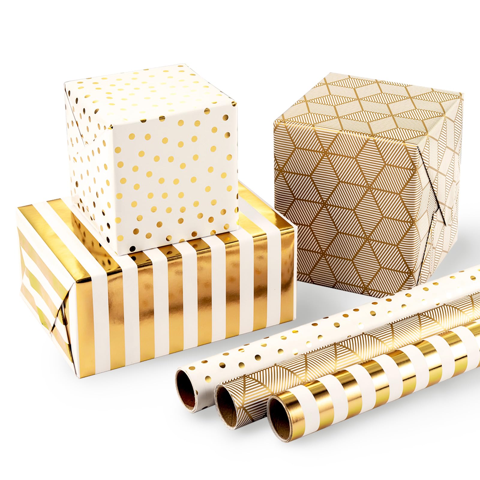 MAYPLUSS Birthday Wrapping Paper, 17 in x 120in Per roll, Gold Gift Wrap
