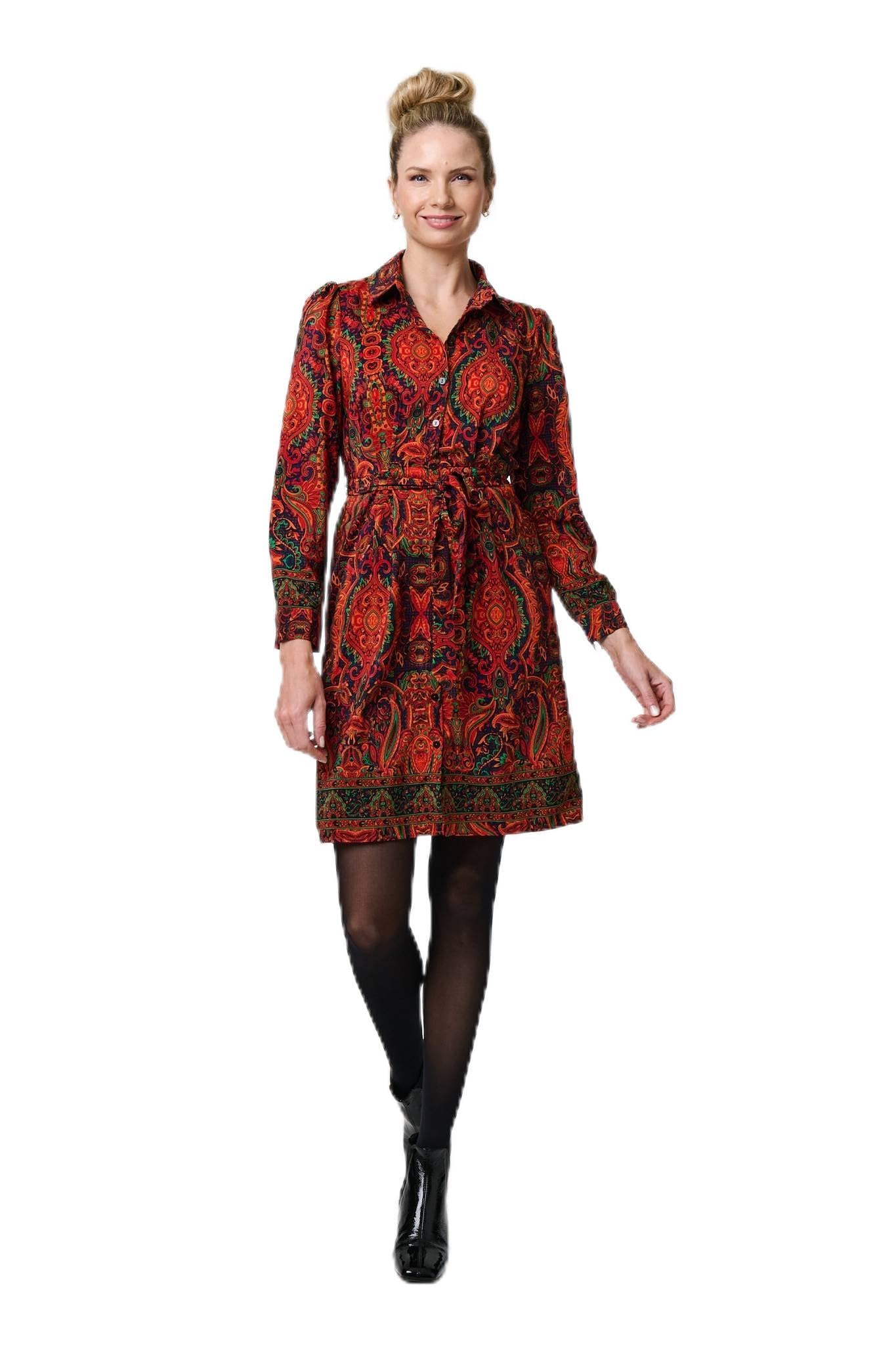 Izabel London Women's Pink Mosaic Print Long Sleeve Short Shirt Dress In | Size: 12