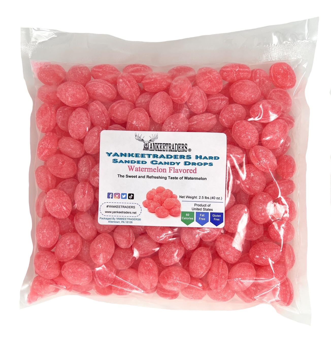 YANKEETRADERS Watermelon Hard Sanded Candy Drops, 40 Oz. Bulk Bag