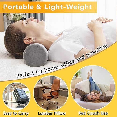 Miniatura 6 de 1 MIDDLE ONE Almohada cervical cervical de espuma viscoelástica para apoyo del cuello y alivio del dolor, almohada cilíndrica redonda de tubo