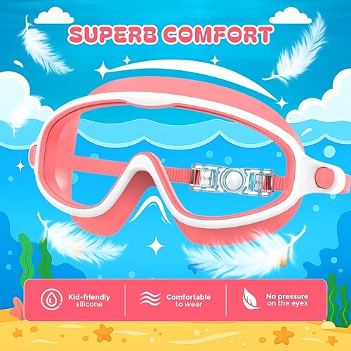 Miniatura 7 de Gafas de natación para niños de 3 a 8 años con gorro de natación, juego de gorras de natación con antivaho y anti-UV para niños y niñas pequeños