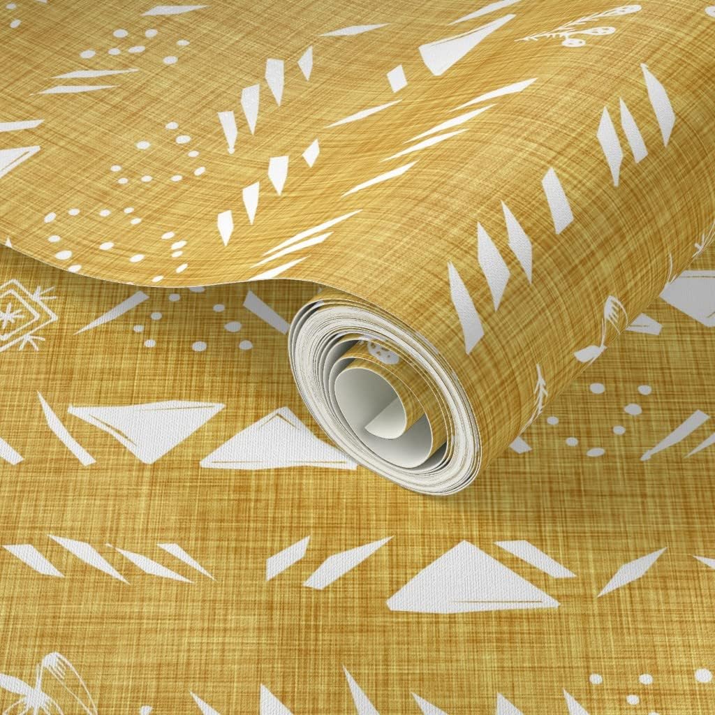 Peel & Stick Wallpaper 9ft x 2ft - Mustard Yellow Geometric Abstract Triangle Boho Custom Removable Wallpaper by Spoonflower