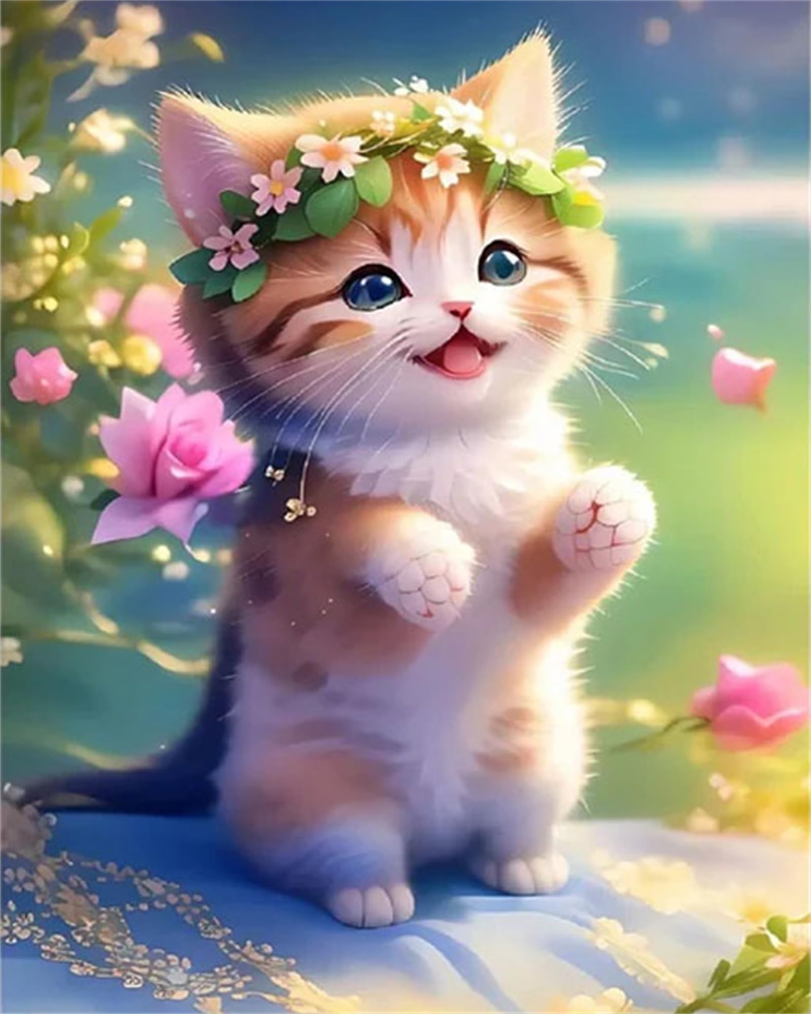 Lehaha 5D Diamond Art Kits for Adults Kids,Diamond Painting Kits Children,DIY Diamond Art Painting Kits,Flower Full Drill Crystal Art,Embroidery Kits Crystal Cross Stitch,Cat(30x40cm)