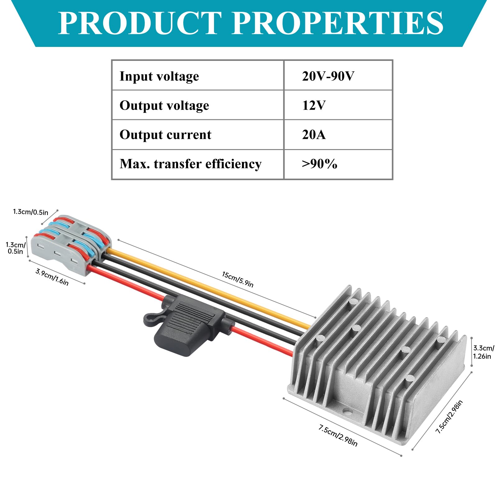 DC 24V/48V/60V/72V/84V a 12V 20A Buck Convertidor Transformador de Potencia Fuente de Alimentación para CNC Equipo Switchgear Switchgear Paneles Fotovoltaicos y más.