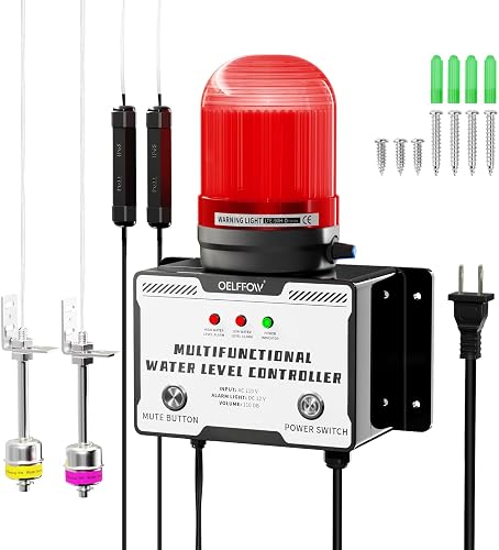 110 VAC High/Low Water Level Sensor Detector Alarm, Water Level Monitor with 110dB Sound & Light Sump Pump Alarm, Water Overflow/Level Warning System for Pond Water Tank Swimming Pool Basement | Water Level Monitor with
