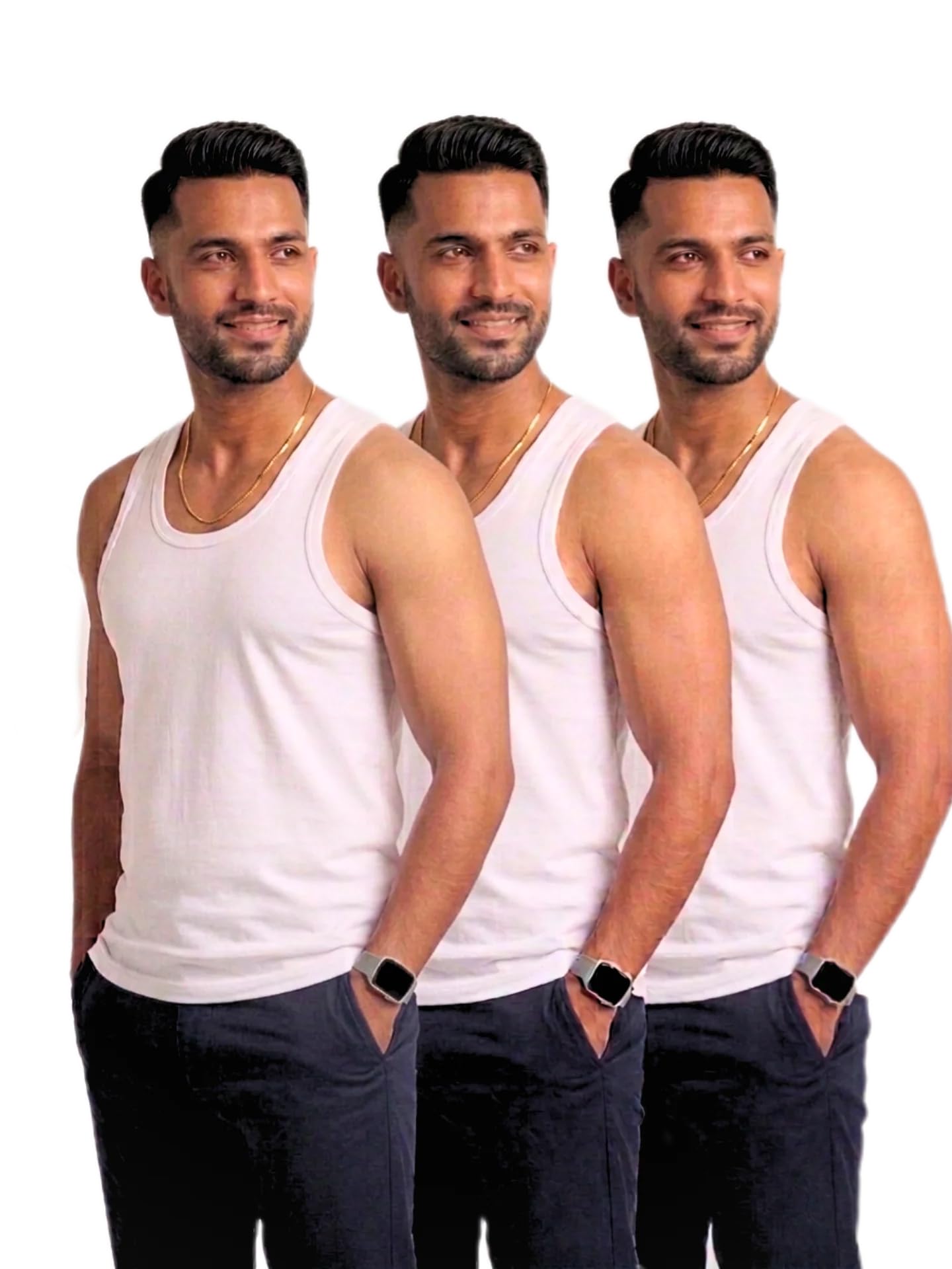 Men's Premium White Cotton Regular Fit Vests (Combo of 3) Men Vest-image-49
