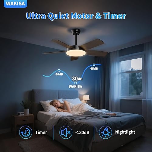 Miniatura 7 de Ventiladores de techo de 45 pulgadas con luces y control remotoaplicación, instalación rápida, 3CCT, 6 velocidades, reversible, regulable,