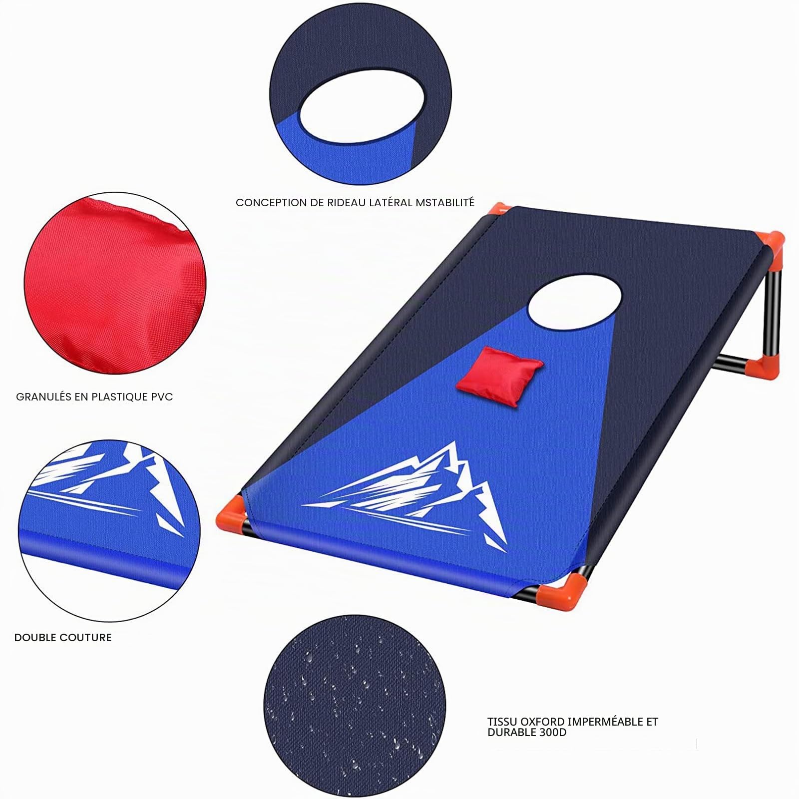 NZQXJXZ Jeu Corn Hole Portable pour Adultes, Cornhole Jeu Encadré en PVC avec 8 Sacs de Haricots et Sac de Transport pour l'extérieur, l'intérieur, l'arrière-Cour, la Pelouse, 3 x 2 Ft