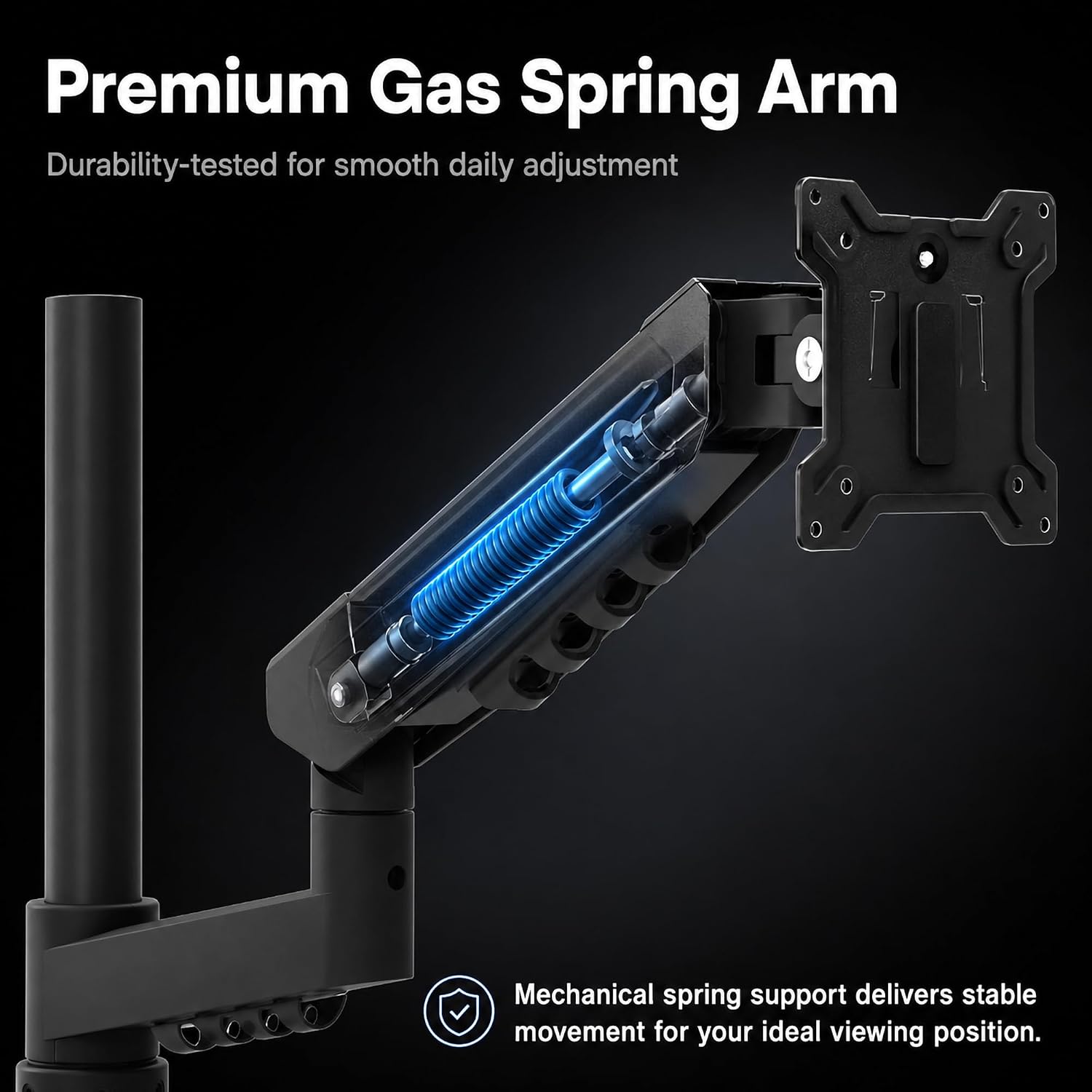 Single Monitor Mount Spring Arm for 17-32 inch Screen Tilt Swivel Rotate C-Clamp Supports 19.8lbs VESA 75/100 Black