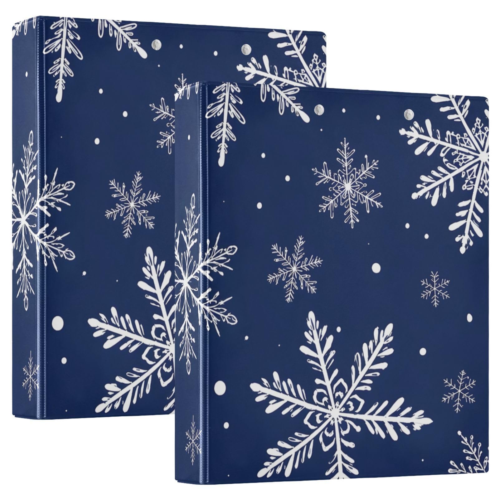 Christmas Snowflake Blue 3 Ring Binder with 2 Interior Pockets 1.5 inch Binders 3 Ring Heavy Duty Fit 8.5" x 11" Letter Size for Office School, 2 Pack