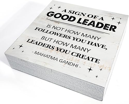 Miniatura 3 de Letrero de madera con cita rústica de liderazgo para pared, mesa, escritorio, hogar, oficina, 5 x 5 pulgadas